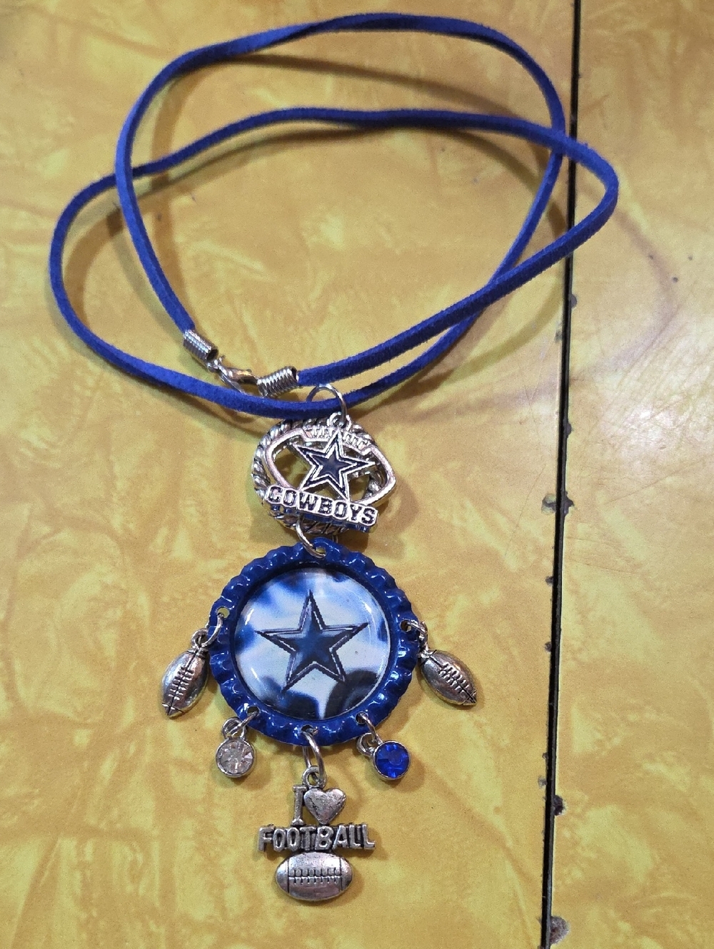 #G Dallas Cowboys NFL Silver and Blue Cowboys Charm Necklace